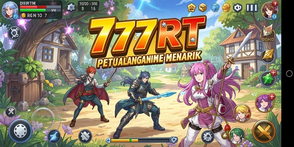 Screenshot gameplay menarik dari 777RT dengan karakter anime.