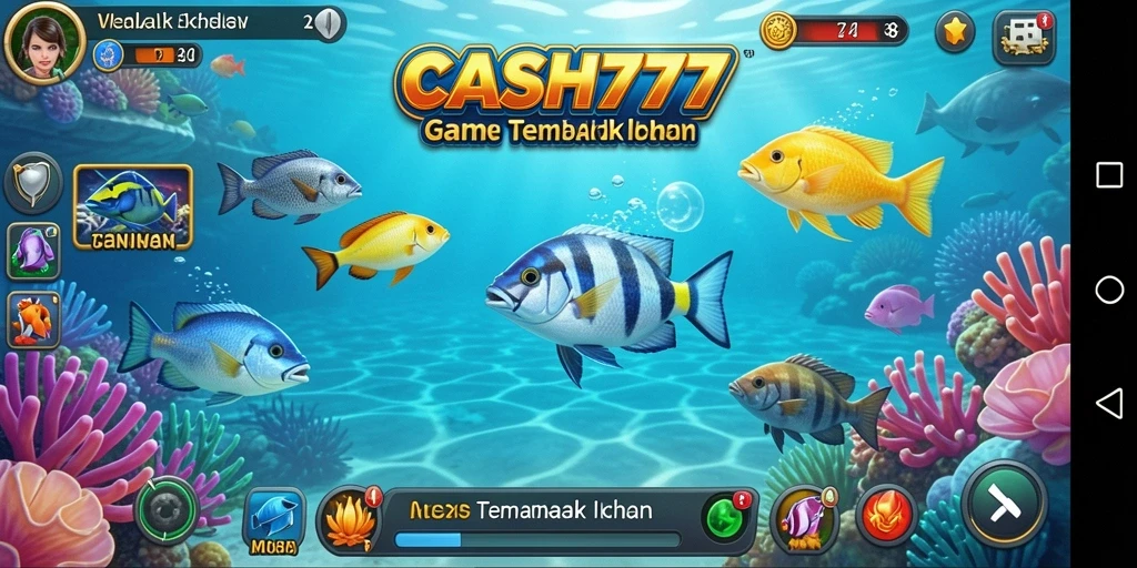 Screenshot menunjukkan aksi menembak ikan di CASH777 dengan efek visual yang menarik.