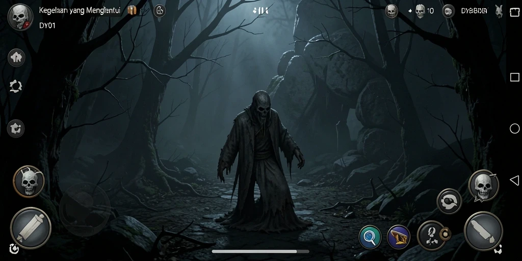 Tampilan gameplay DY01 yang menakutkan dan mendebarkan.