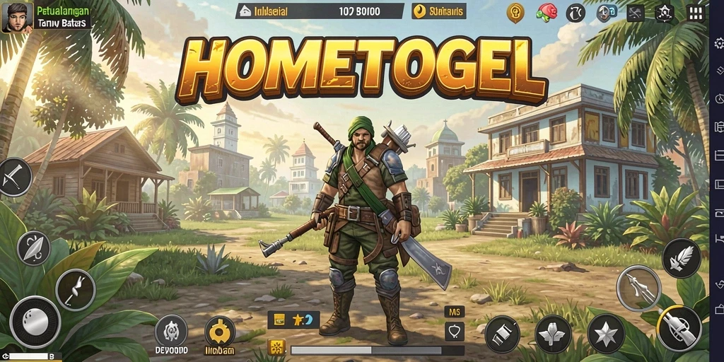 Tangkapan layar utama HOMETOGEL dengan grafik dunia terbuka yang menakjubkan.