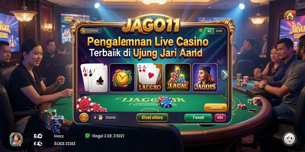 Screenshot gameplay Live Casino JAGO11 menampilkan dealer dan permainan interaktif.