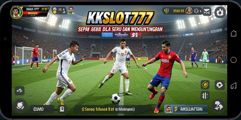 Tampilan gameplay KKSLOT777 dengan aksi sepak bola yang mendebarkan.