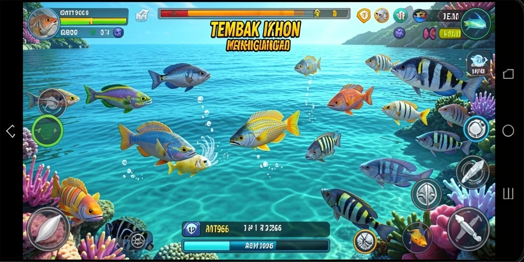 Screenshot gameplay MT966 menampilkan serunya menembak ikan.