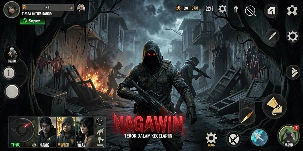 Screenshot gameplay NAGAWIN dengan nuansa Horror yang mencekam.