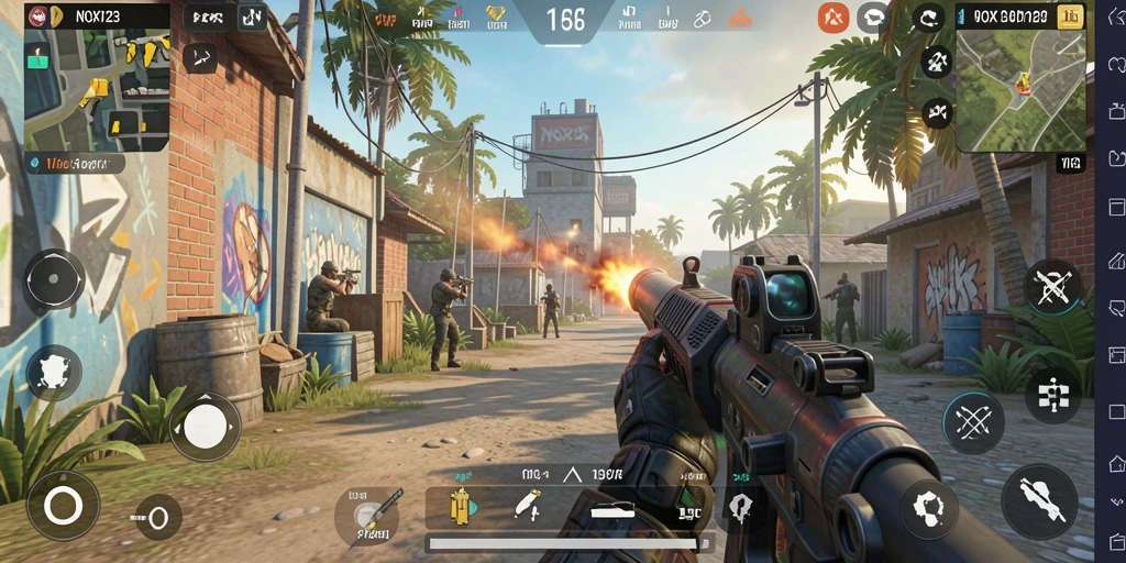 Tampilan gameplay NOX123 dengan aksi menembak yang seru.
