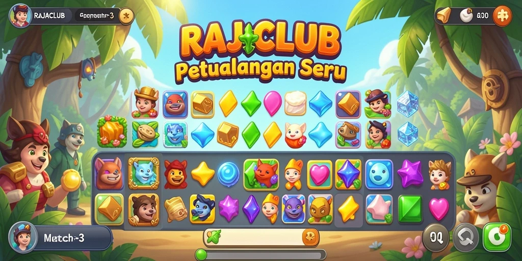 Tampilan gameplay RAJACLUB dengan elemen Match-3 yang menarik.