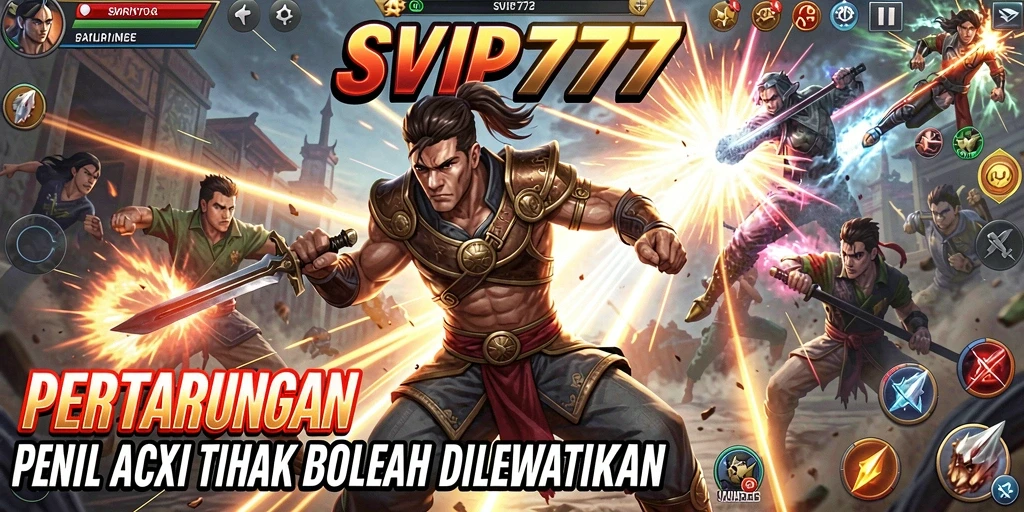 Tampilan epic gameplay SVIP777 dalam arena pertarungan.
