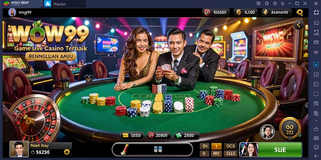 Tampilan screenshot utama WOW99 menampilkan dealer langsung dan permainan Live Casino.